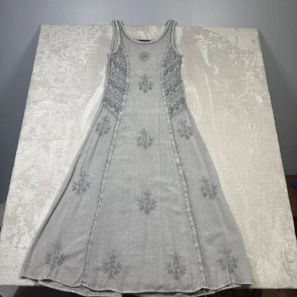 Magic One Size - S Rayon Embroidered Maxi Dress Sleeveless Gray Bohemian‎ Casual - Picture 5 of 14